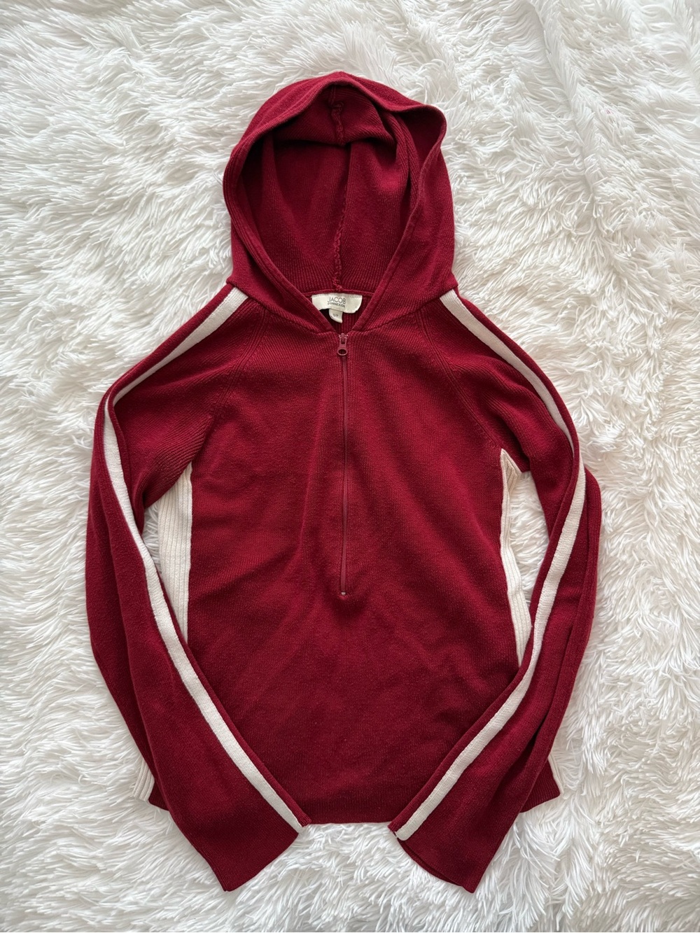 Vintage Jacob Connexion Red Half Zip-Front Sweater with Cream Side Panels - Picture 3 of 4